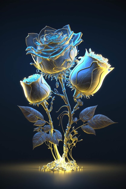 Bunch of blue roses sitting on top of a table generative ai