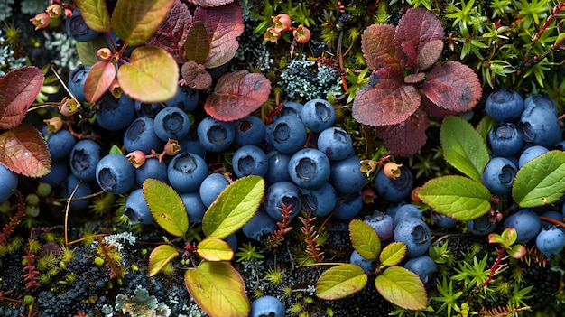 Photo a bunch of blueberries that are on a bush