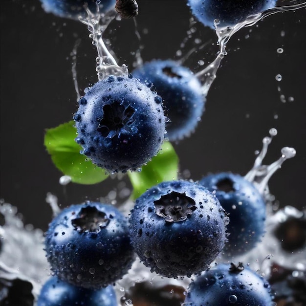 Photo a bunch of blueberries that is being sprayed with water