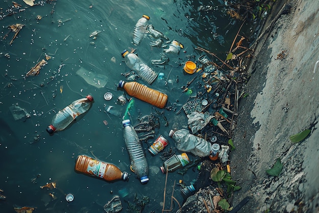 Photo a bunch of bottles that are in the water