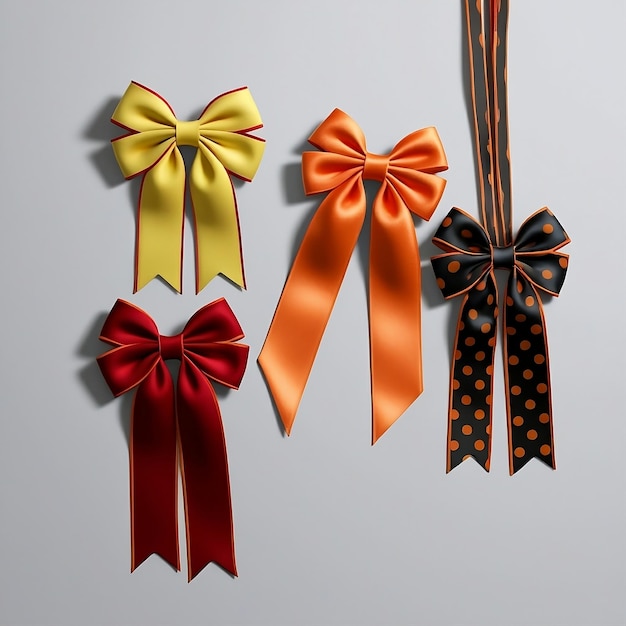 Photo a bunch of bows are on a white surface with a red ribbon