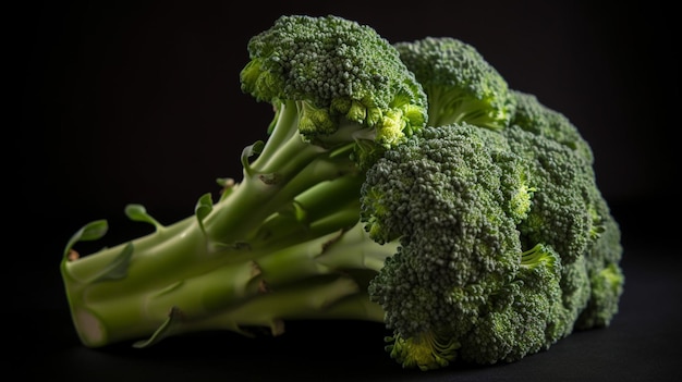 A bunch of broccoli on a black background