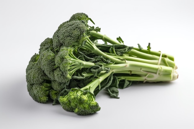 A bunch of broccoli is on a white background