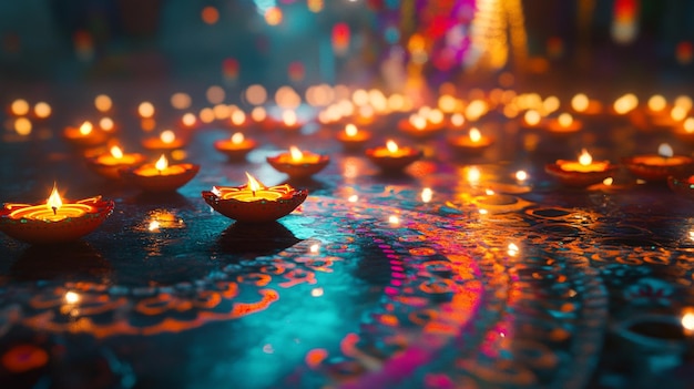 Photo a bunch of candles that are on a wet surface