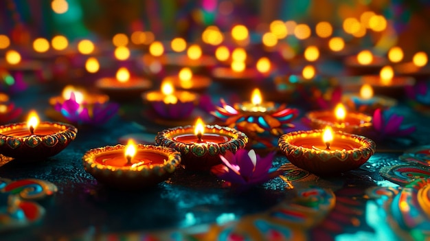 a bunch of candles with a colorful background and a colorful background