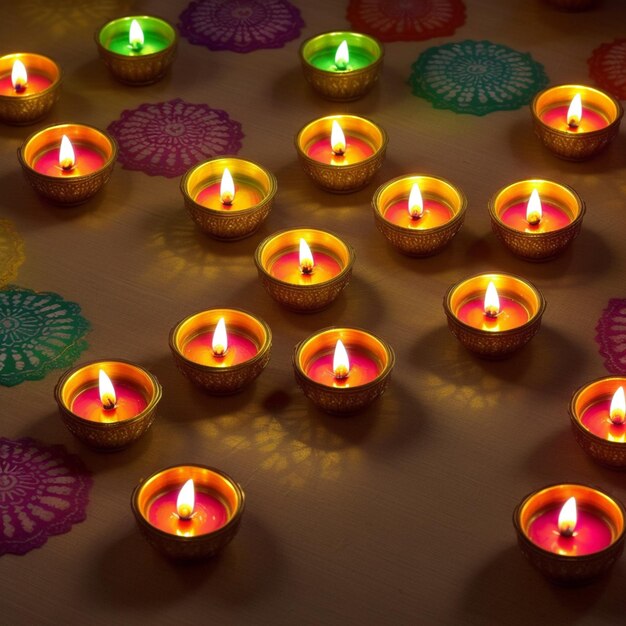 a bunch of candles with a green and red one that says  holiday