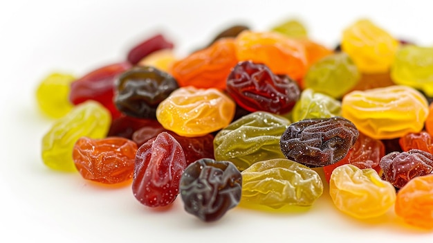 a bunch of candy are on a white surface with a white background