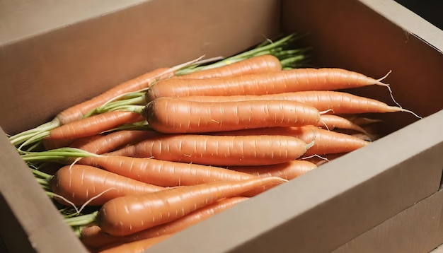 a bunch of carrots are in a box with one that says  carrot