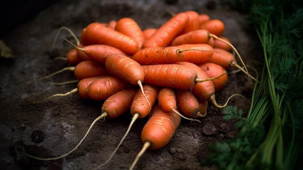 A bunch of carrots are laying on the ground