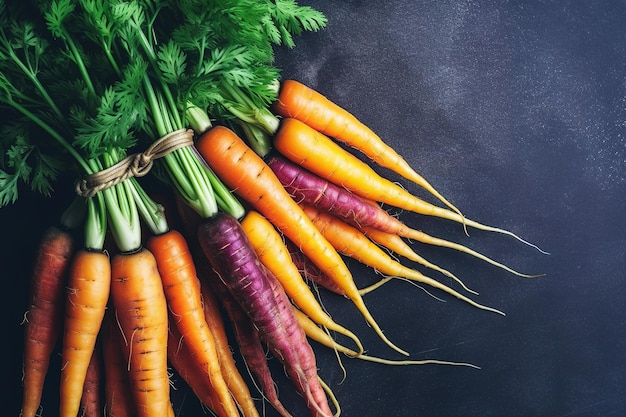 A bunch of carrots with one that has a purple carrot on it