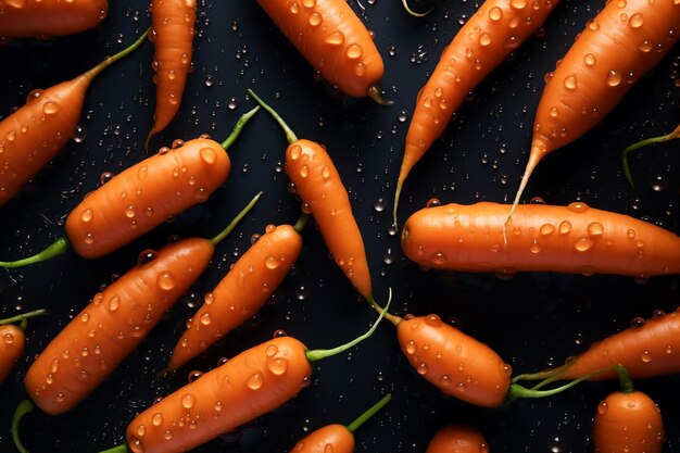 A bunch of carrots with water droplets on them