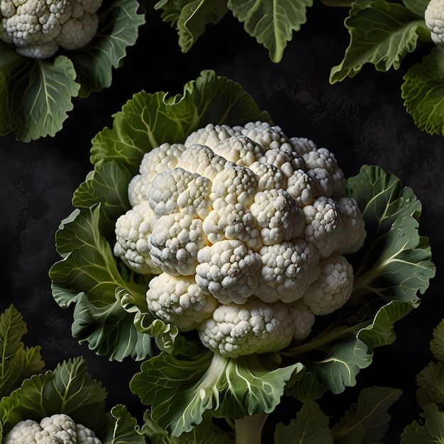 a bunch of cauliflowers are shown on a black background