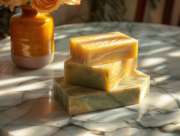 a bunch of cheeses are on a table with a vase with flowers