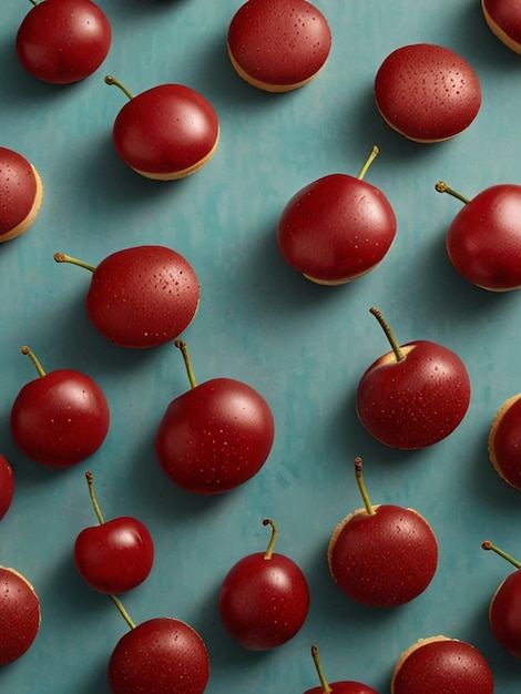 Photo a bunch of cherries with a blue background with a picture of them with a blue background