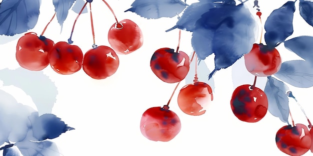 a bunch of cherries with a blue and red design on the bottom