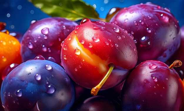 a bunch of cherries with water drops on them