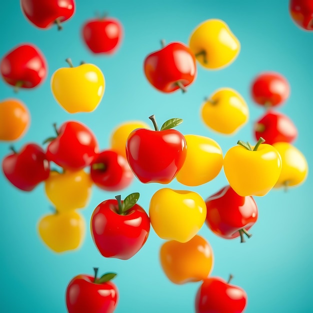 Photo a bunch of cherry tomatoes are flying in the air