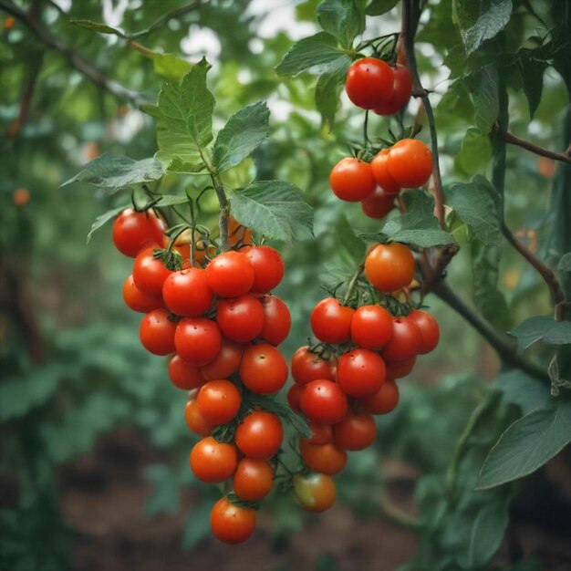 a bunch of cherry tomatoes are growing on a plant