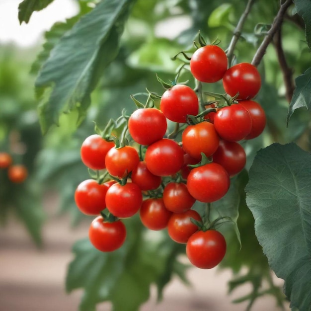 a bunch of cherry tomatoes are growing on a tree