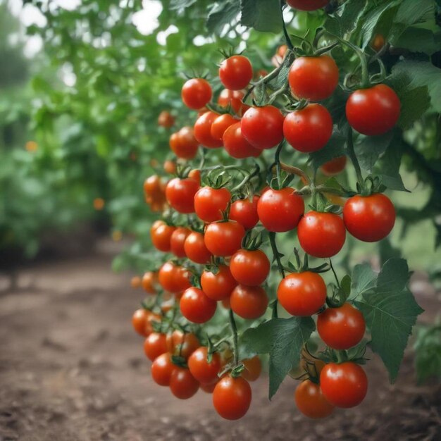 Photo a bunch of cherry tomatoes growing on a vine