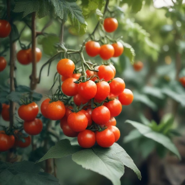 a bunch of cherry tomatoes growing on a vine