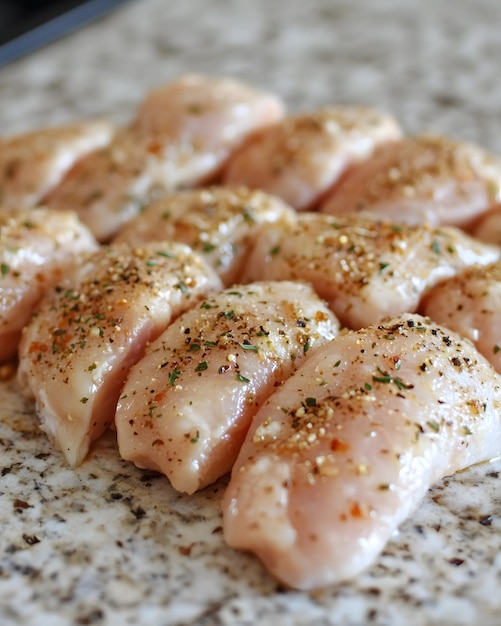 a bunch of chicken meats with seasonings on them