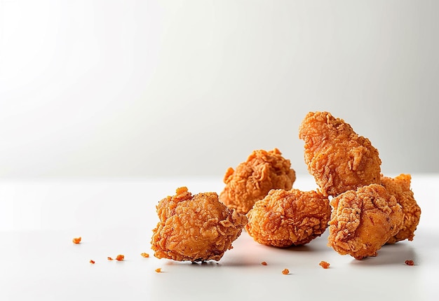 a bunch of chicken nuggets are on a white background