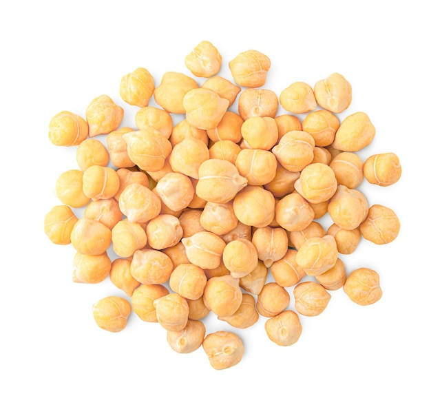 A bunch of chickpeas on a white isolated background top view