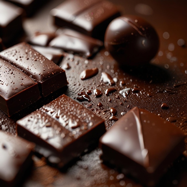 a bunch of chocolates with water drops on them