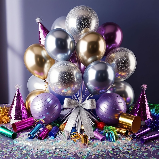 Photo a bunch of christmas balls are on a table with a purple background