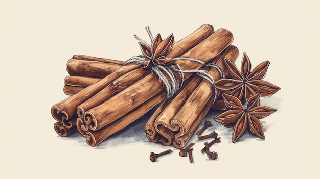 A bunch of cinnamon sticks and cloves of star anise Perfect for food and spice concepts