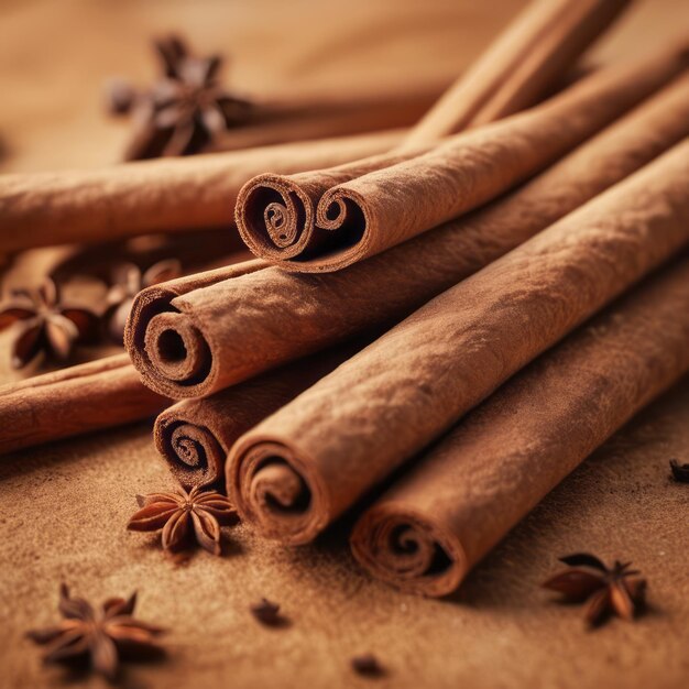 Photo a bunch of cinnamon sticks with the word im on it