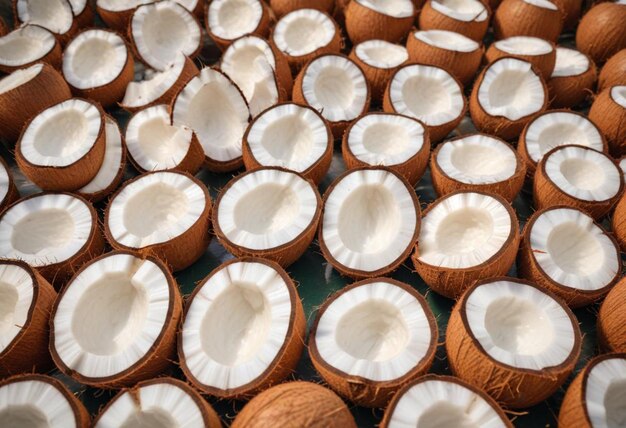 Photo a bunch of coconuts are lined up in baskets