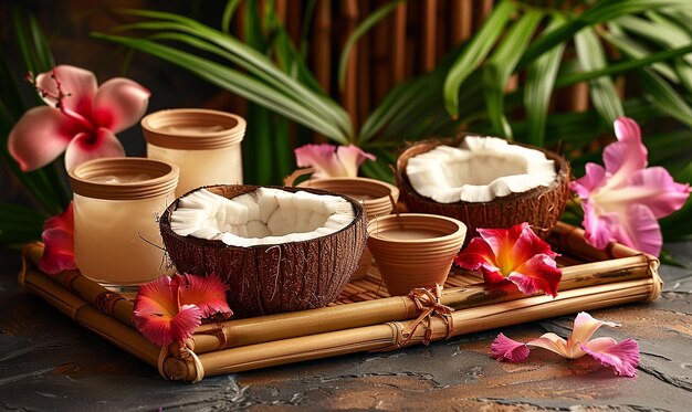 a bunch of coconuts are on a table with other coconuts