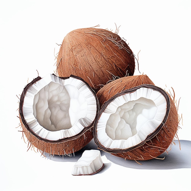 a bunch of coconuts with a white background and a shadow of them that says coconuts