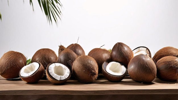 a bunch of coconuts with a white background