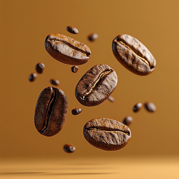 a bunch of coffee beans are in the air and the coffee is about to fall