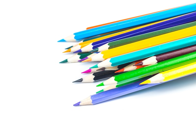 bunch of colored pencils isolated on white background