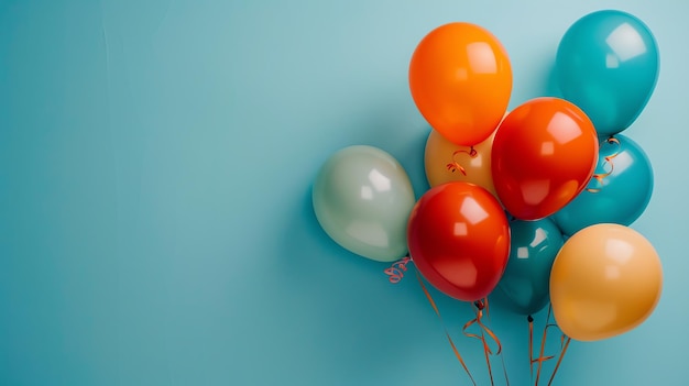 A bunch of colorful balloons against a blue background