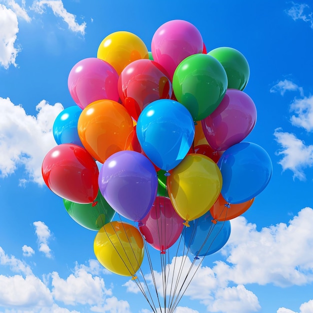 A bunch of colorful balloons floating in the sky