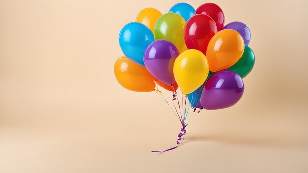 a bunch of colorful balloons with one purple one and one blue one