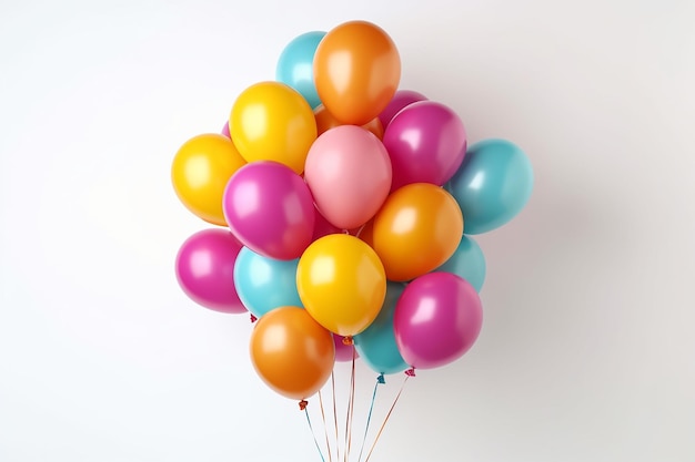 a bunch of colorful balloons with a pink one and blue one