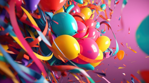 A bunch of colorful balloons with the word happy on it