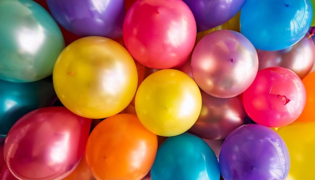 Photo a bunch of colorful balls with a purple one that says  all over it