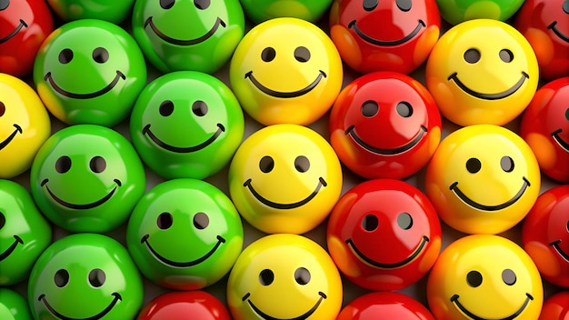 a bunch of colorful balls with a smiley face on them