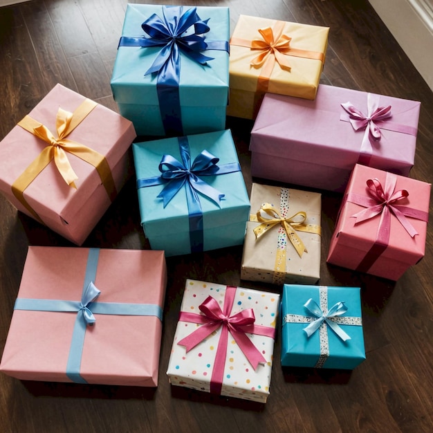 a bunch of colorful boxes with the word quot gift quot on them