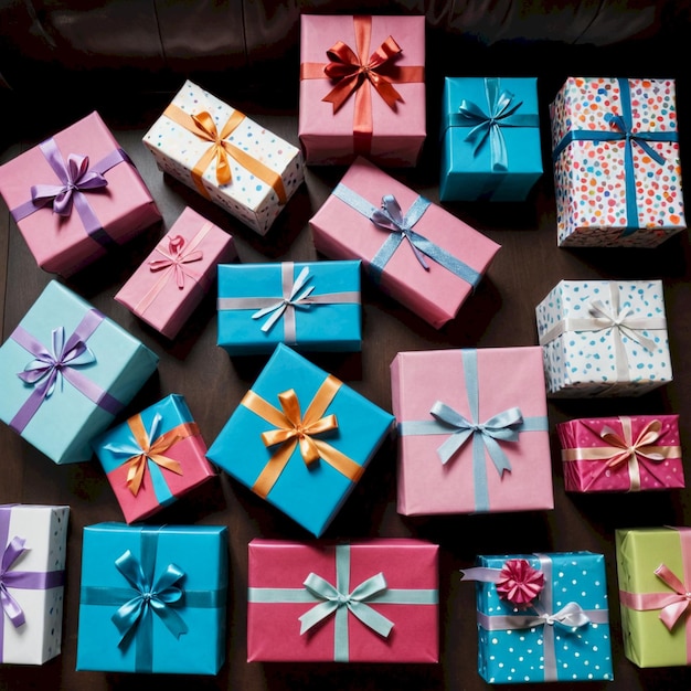 a bunch of colorful boxes with the words quot gift quot on them