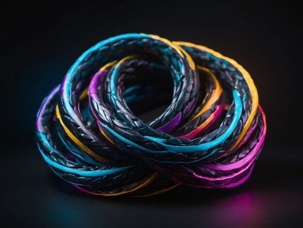 Photo a bunch of colorful bracelets are on a black background