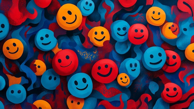 a bunch of colorful buttons with one that says smiley face