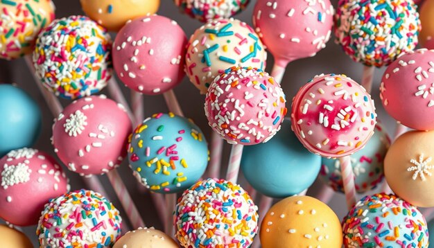 Photo a bunch of colorful candy balls are on a stick